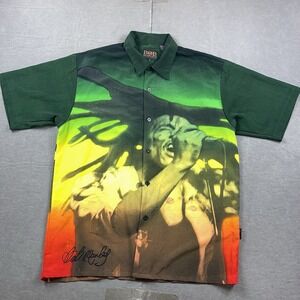 VTG Bob Marley Dragonfly Shirt Mens XL AOP Button Up Short Sleeve‎ Loop Collar